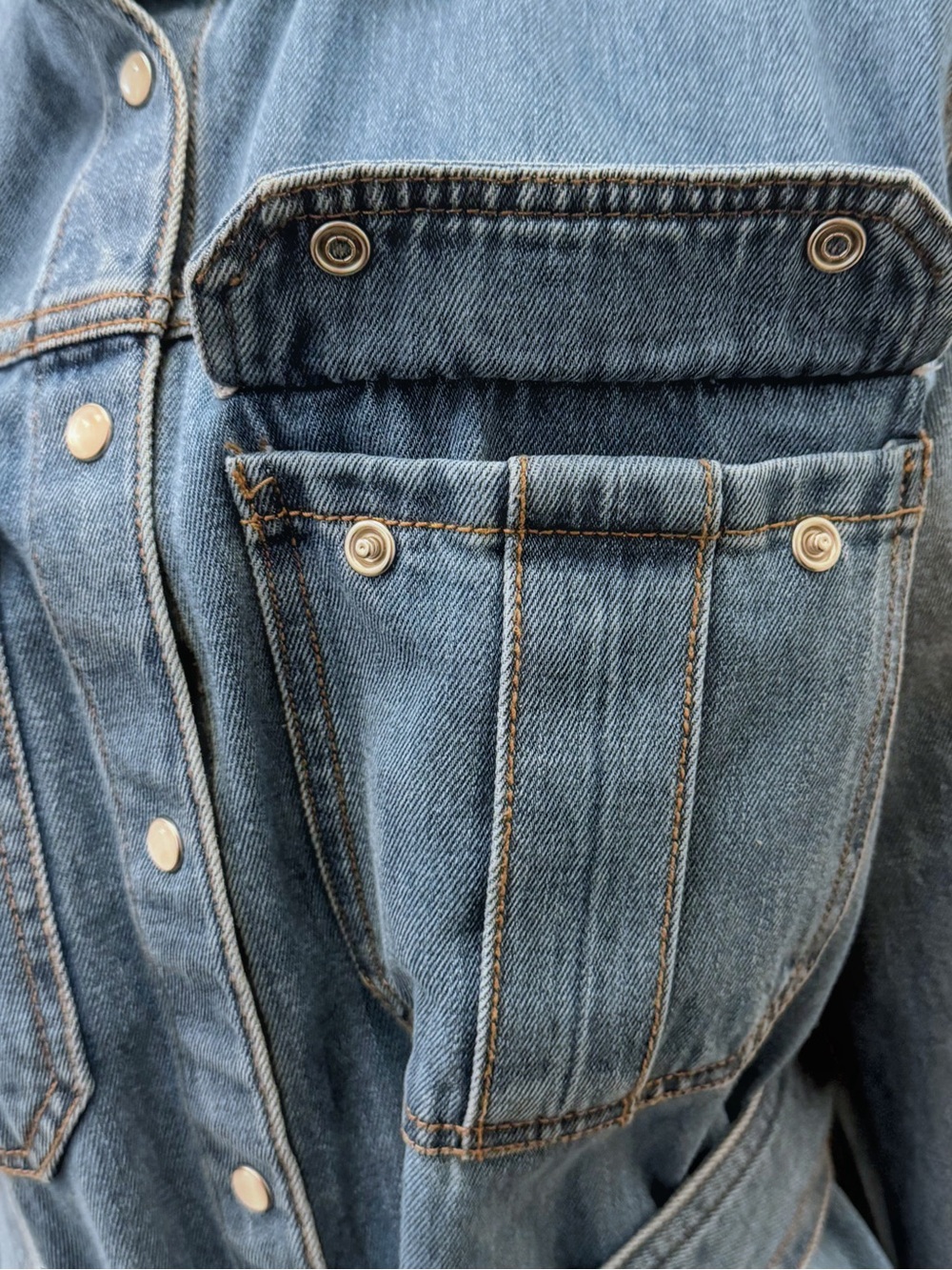 Veronica Beard Mikaela Denim Shacket Jacket Tie Pearl Snaps Size S Quiet Luxury - Picture 5 of 11